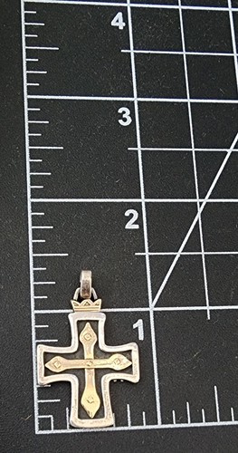 Retired James Avery 14kt Gold Cross / Crown Sterling Silver Pendant Unisex - 第 2/4 張圖片
