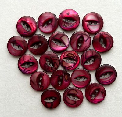12 Vintage Deep Red Dyed Mother of Pearl Buttons, 2-Hole Cat Eye, 9/16'' Dia.