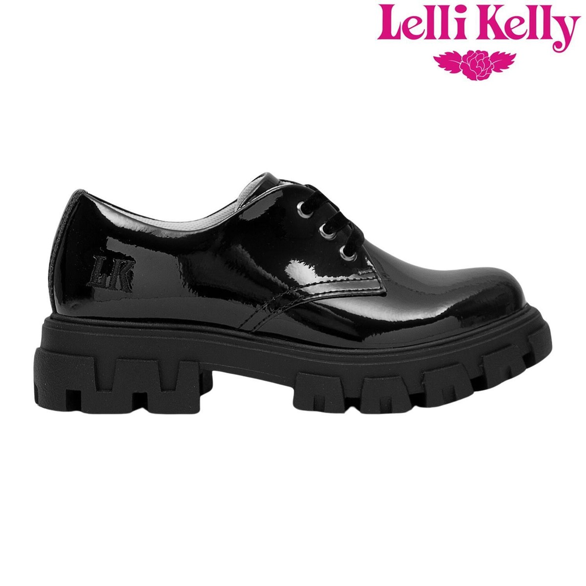 Lelli Kelly Girls Lace Up Black Patent Leather School Shoes LK8431 Maria  Miss LK