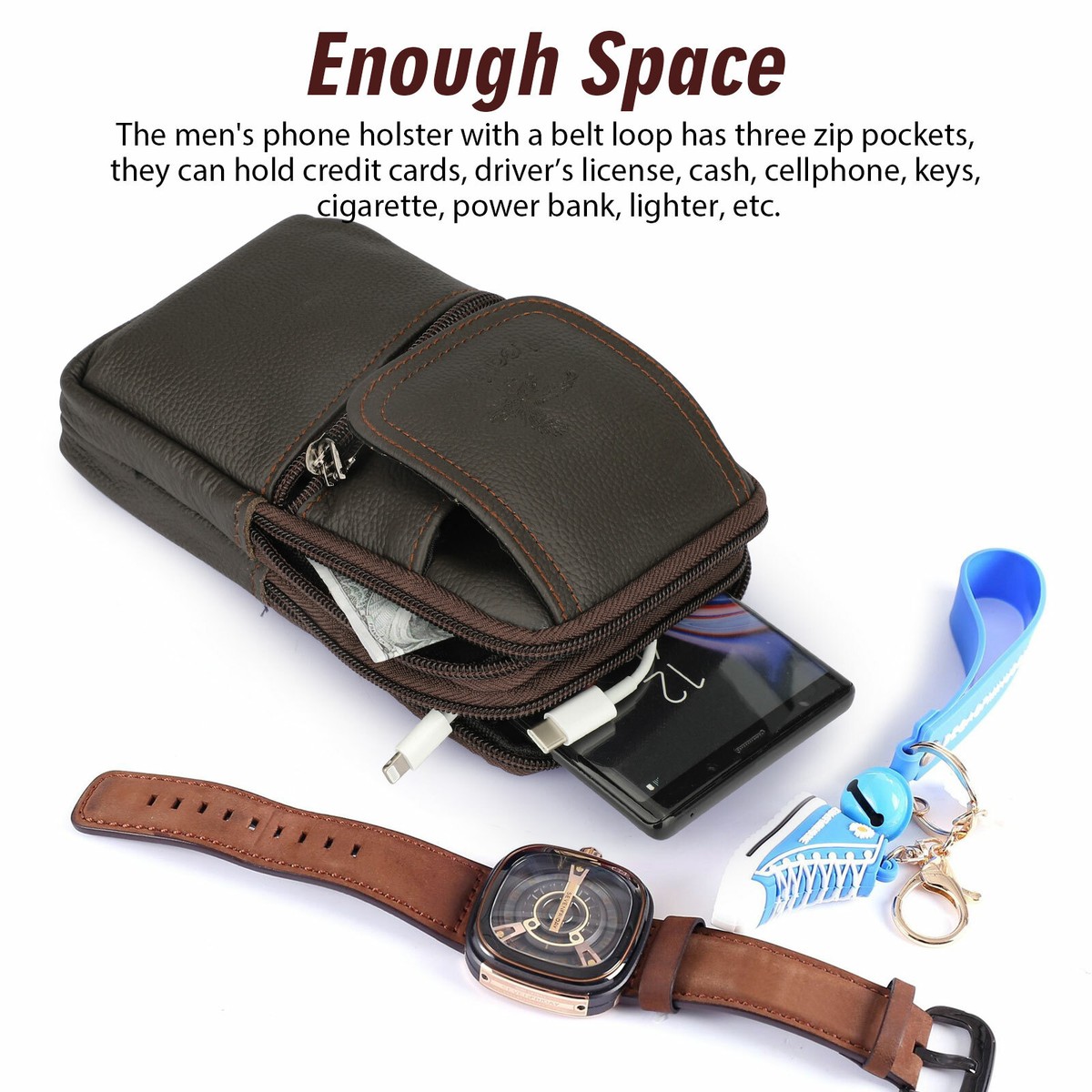 Men Cell Phone Belt Pack Bag Loop Waist Holster Crossbody Pouch 