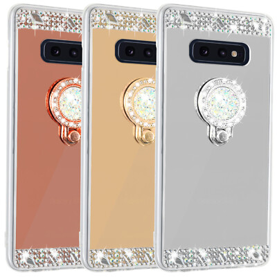For Samsung S10 S10e S10 Plus Case Mirror Glitter Ring Holder Diamond Bling  Girl