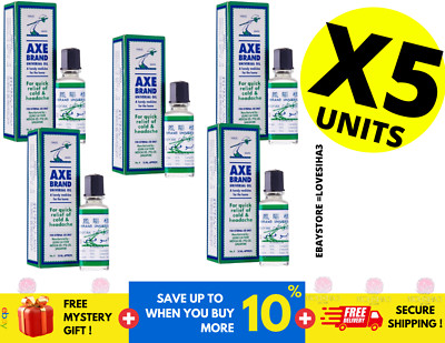 Axe Brand Universal Oil 10ml For Cold Headache Stomachache Insect Bites ( X 5 )