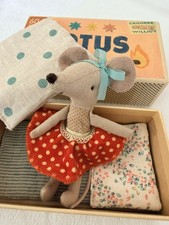 Maileg Retired Big Sister Mouse in Lotus Matchbox Rare VHTF