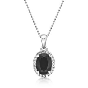 925 Sterling Silver Oval Black Onyx Pendant With Created White Sapphire Halo