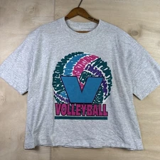 Vintage 90s Cropped Single Stitch Beach Volleyball Boxy Fit Shirt Sz Large