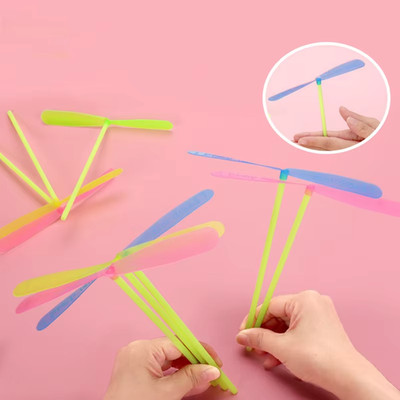 10PCS Dragonfly Propeller Flying Toy Hand Push Outdoor Kids Spinning Arrow Toy