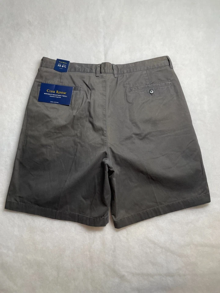 Bermuda chino plissada dupla sarja cinza carvão masculina Club Room tamanho 38 nova com etiquetas - Imagem 2 de 4