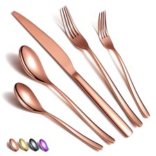Silverware Set 20 Pieces Stainless Steel Flatware Titanium Plated Rose Gold