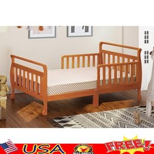 Toddler Sleigh Bed W/ Guardrails Hardwood Construction Secure Mattress Support