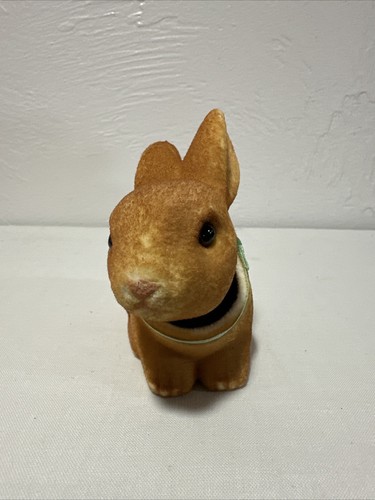 Flocked Light Brown Bunny Nodder Head Car Rabbit Bobblehead Vintage - Picture 2 of 18