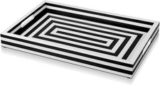 Spiritual Gifts Bone Inlay Decorative Serving Tray Black & White with Handles