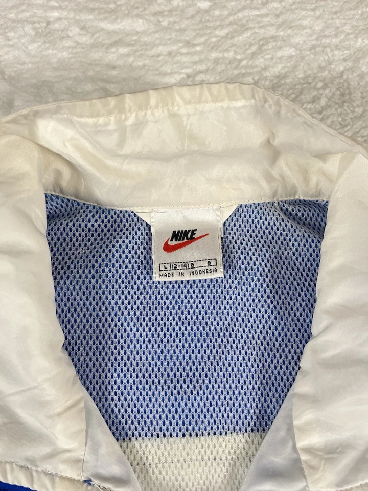 Chaqueta cortavientos Nike Vintage Y2K cremallera completa bloques de color blanco azul para mujer L Foto 4 de 4