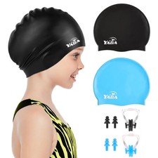 Swim Cap Kids for Long Hair, 2 Pack Silicone Swimming Cap for Boys Girls Aged...