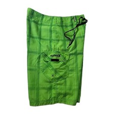 Hurley NEON GREEN Drawstring Mens Swim Trunks Board Shorts 30x10