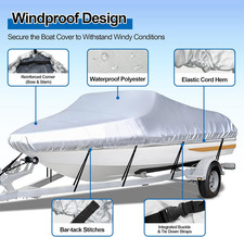Icover Trailerable Boat Cover with Support Pole- 14'-16' Heavy Duty Waterproo...