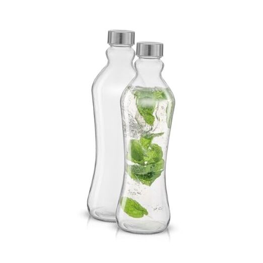 S - 2pc Set, 32 Oz/1 Liter, Clear Glass With Stainless