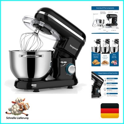 Küchenmaschine Vospeed Standmixer 1500W 6 Geschwindigkeiten 6,2QT Edelstahlke...