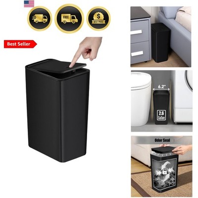 Bathroom Trash Can with Lid, 10 Liter/ 2.6 Gallon Slim Garbage Can, Small Tra...