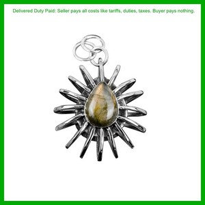 Authentic Pear Labradorite Gemstone Daughter Gift New Cage Pendant 18K Gold Plated Silver