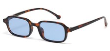 Womens Bold Square Sunglasses Brown Frame Blue Lens Tinted UV400 Plastic Retro