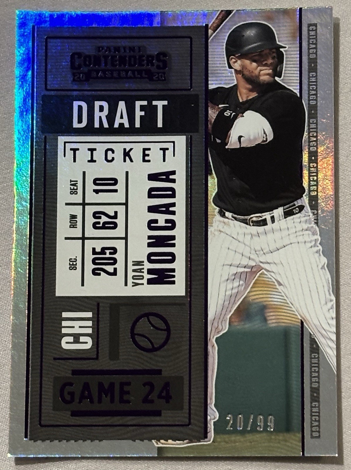 2020 Panini Contenders Yoan Moncada Purple Draft Ticket 20/99 #56 White Sox