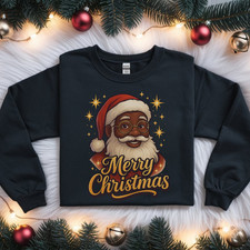 Black Santa Merry Christmas Sweatshirt   Holiday Graphic Pullover