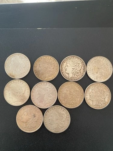 Lot of 10 BU/AU Morgan 90% Silver Dollars 1921