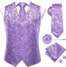 Men's Formal 5PCS Tuxedo Vest Set Silk Jacquard Necktie Pocket Square Cufflinks