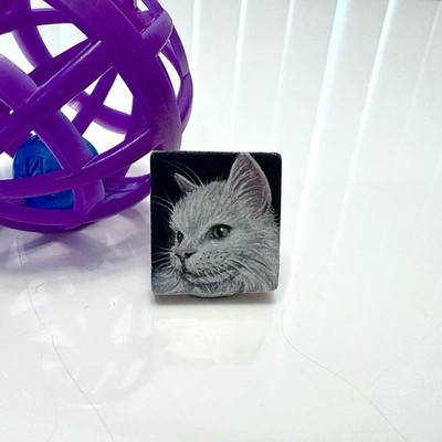White Persian Cat Art Miniature Oil Painting Original Scrabble Tile