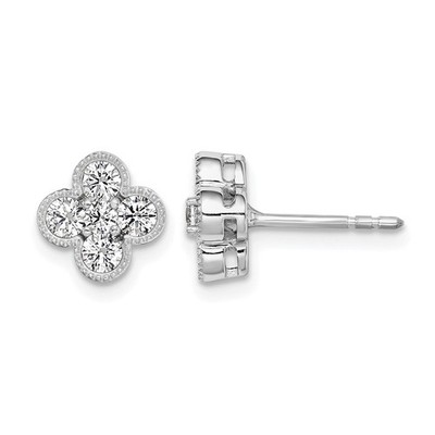 14K Weißgold 3/4 Kt Runde Lab Grown Diamant VS+ F+ Blüte Floral Ohrstecker