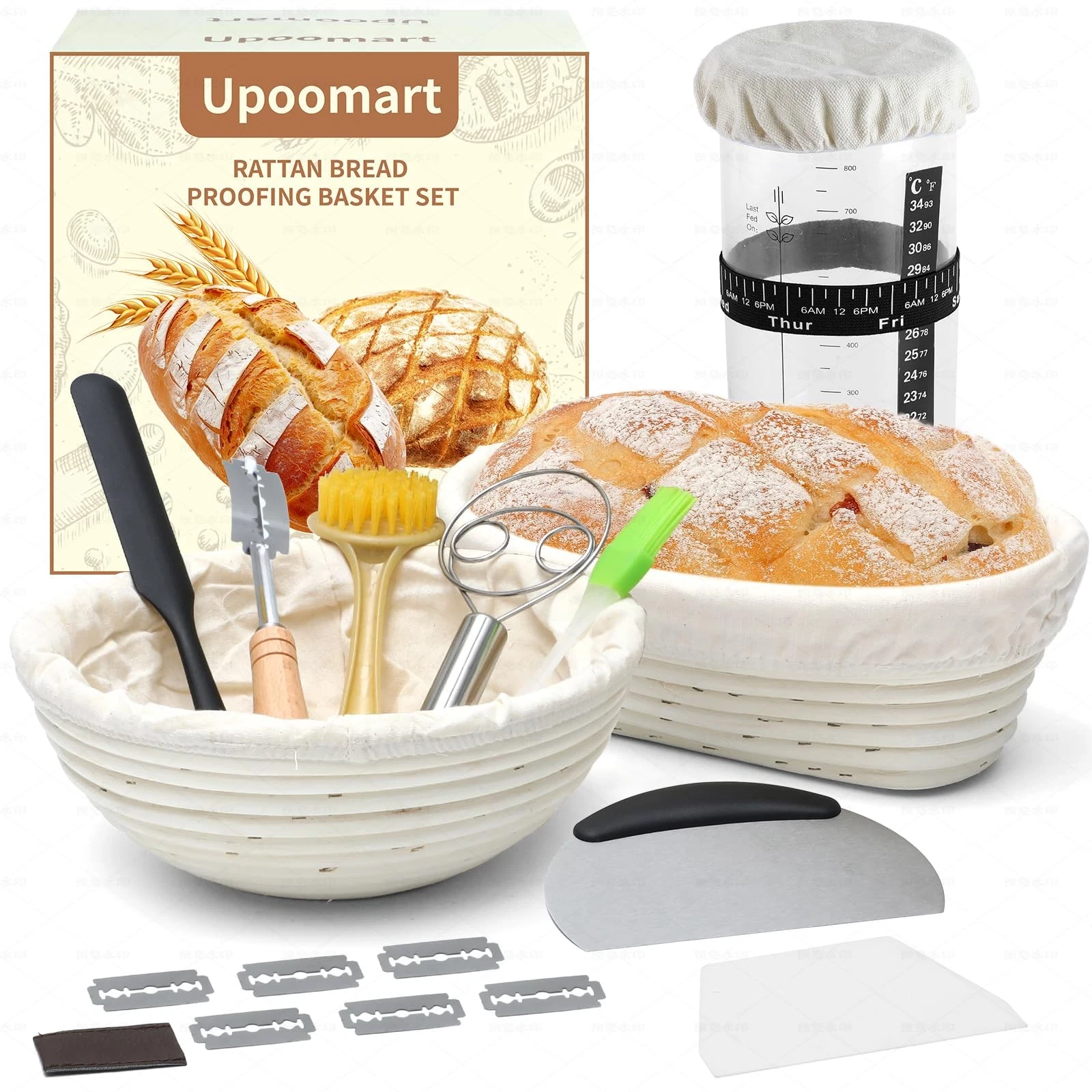 Soudough bread baking supplies, Banneton Bread Proofing Basket Set of 2, 9 In...