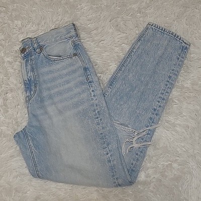 American Eagle Mom Jean Womens Size 2 Regular Light Wash High Rise Distressed