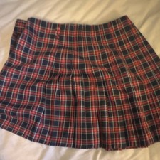Ultra Pink Plaid Pleated Skirt Girls Small Red Navy White Knee Length Button