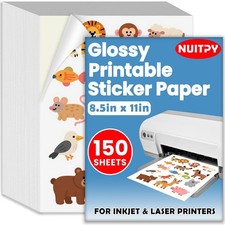 150 Sheets Glossy Sticker Paper, 8.5in x 11in Sticker Paper for Inkjet Lase...