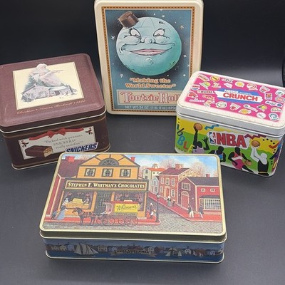 Vintage Candy Tins - Lot Of 4- Whitman's, Snickers, Nestle Crunch, Tootsie Roll