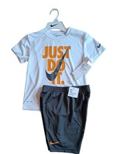 Nike Dri Fit Boys Short Set Size 7-2PC Set Top Shorts Outfit Dark Grey / White