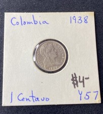 1938 Colombia Centavo Copper-Nickel Coin Free Shipping