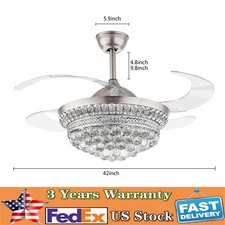 42inch Crystal Chandelier LED Ceiling Fan Light 3-Speed Pendant Lamp with Remote