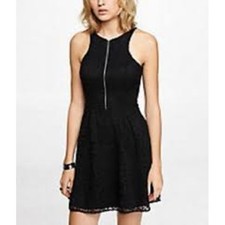 Express Women's Sexy Black Lace Zip Front and Flare Dress Size 2 NEW