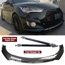 For Hyundai Veloster Carbon Fiber Front Bumper Lip Spoiler Splitter + Strut Rods