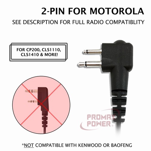 Écouteur PTT en forme de D pour radios Motorola 2 broches CP200, CLS1110, CLS1410, RDM2070d - Photo 2/12