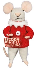 Primitives by Kathy Felt Mouse MERRY CHRISTMAS Holiday Ornament Critter 