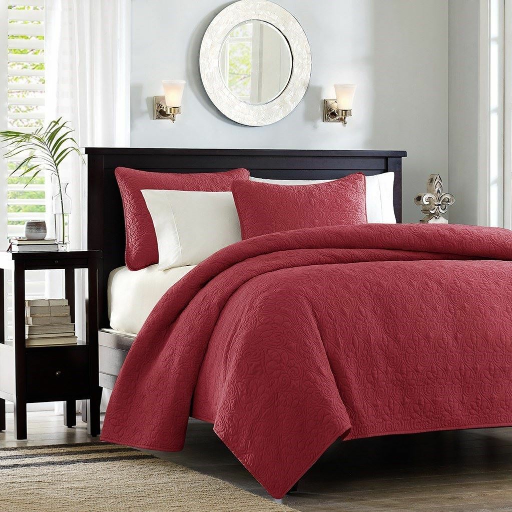 Deep Red Quilted Coverlet Set AND 