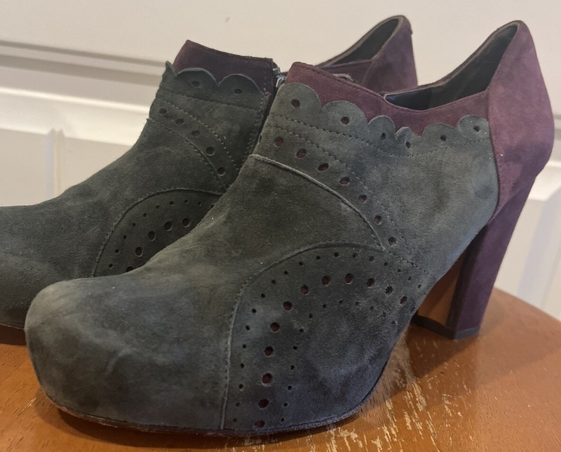 Audley London purple / Gray Suede platform heel Booties Retro womens 8.5