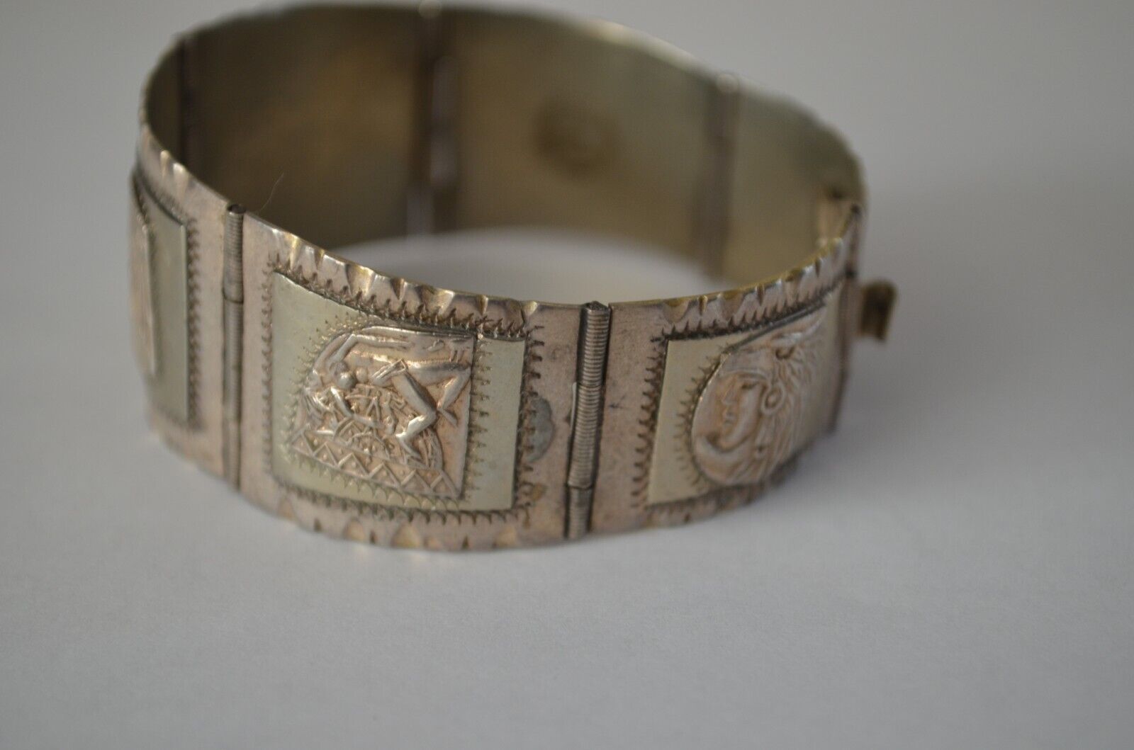 Taxco Sterling Silver Aztec Warrior Panel Bracelet 925 Vintage Hecho En Mexico