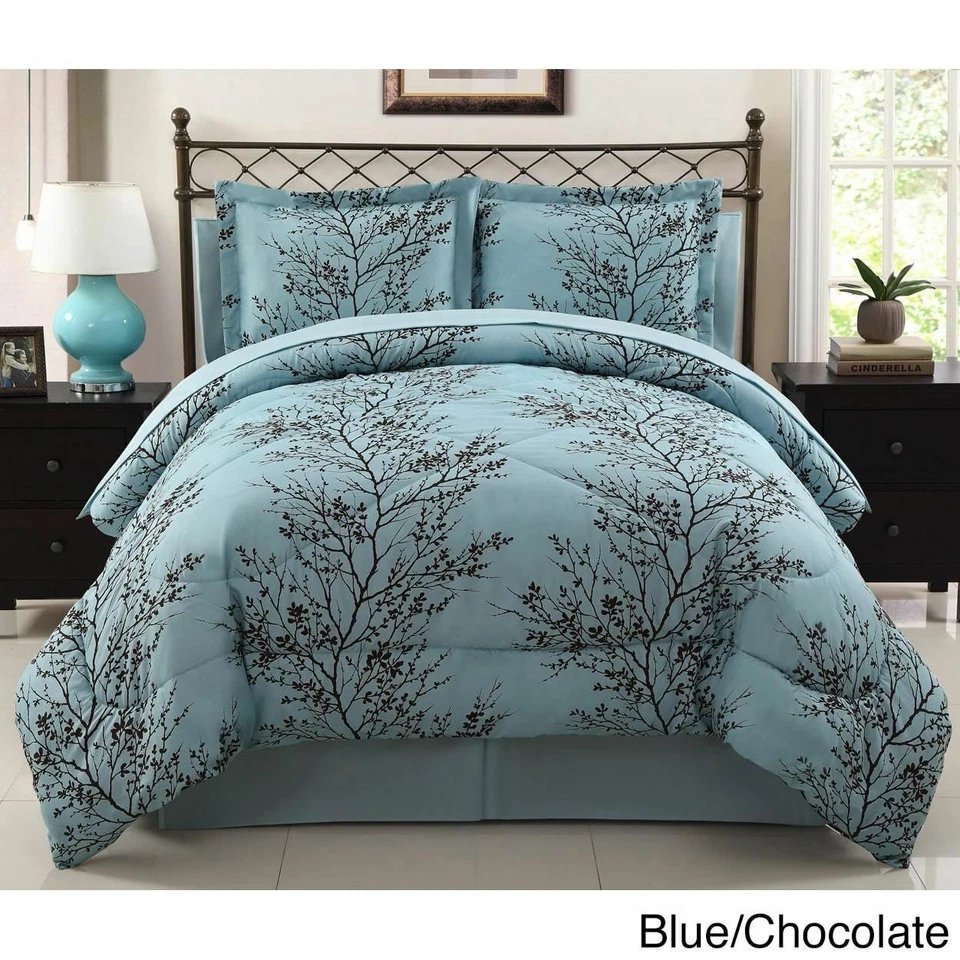 Juego de edredón de 8 hojas de árbol natural marrón azul bolsa de cama queen king Foto 2 de 2