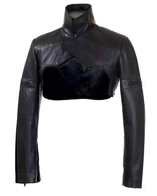 Stylish Women Crop Jacket Black Handmade Leather Genuine Lambskin Casual Classic