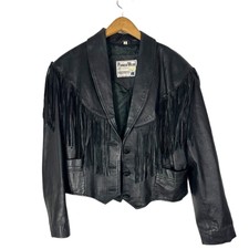 Pioneer Lamb Leather Black Fringe Button Jacket Size Women’s Size 12