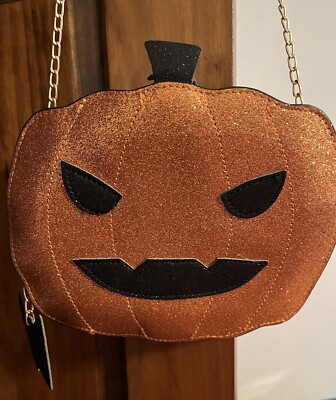 Halloween Jack O'Lantern  Pumpkin Crossbody Glitter Orange Purse