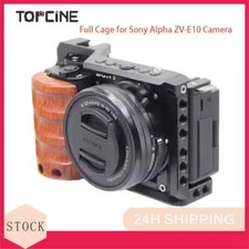 Camera Cage with Wooden Handgrip for Sony Alpha ZV-E10 ZVE10 Photography Rig 